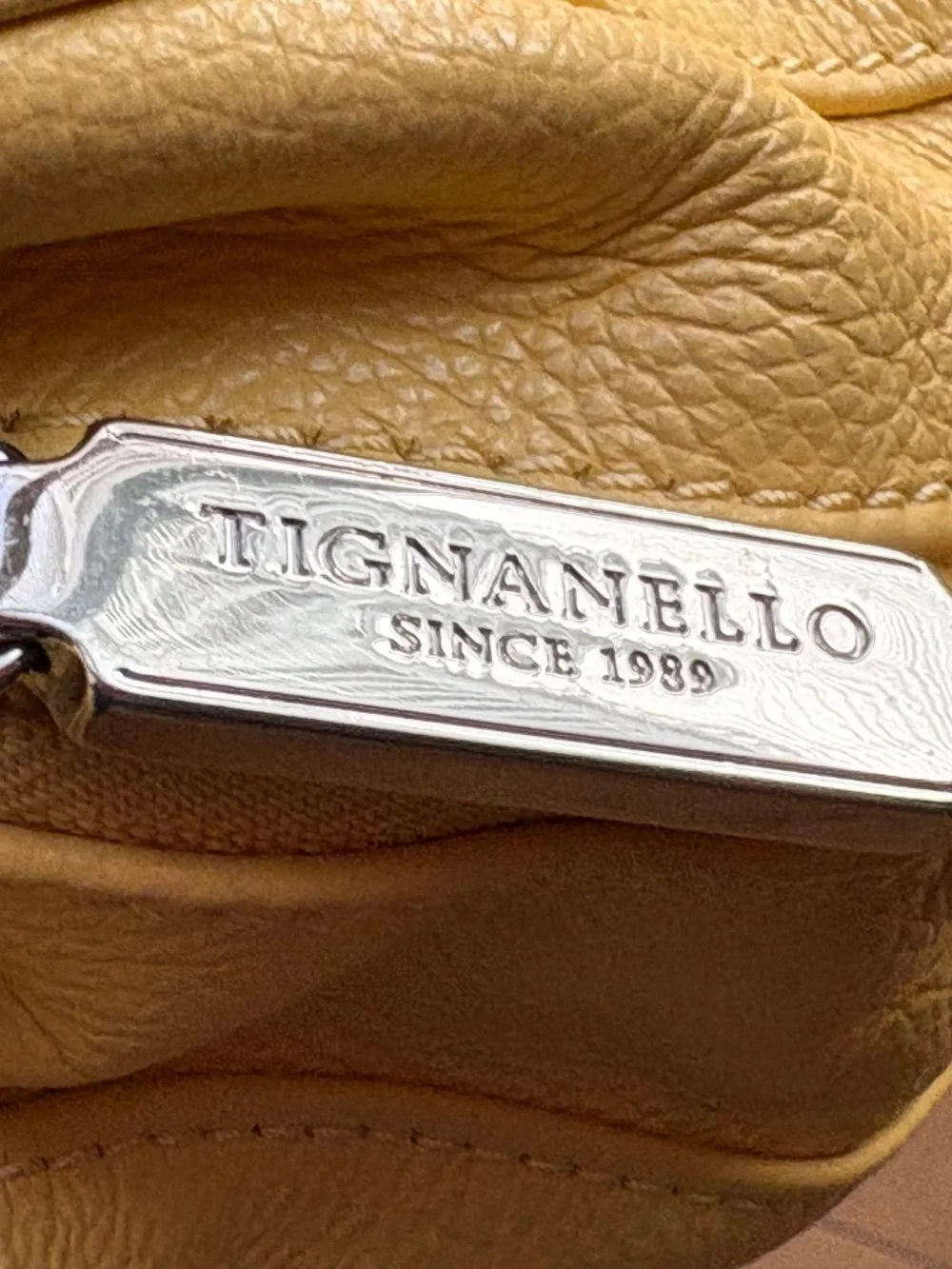Tignanello Butter Yellow Pebble Leather Triple Entry Shoulder Bag - Picture 7 of 13